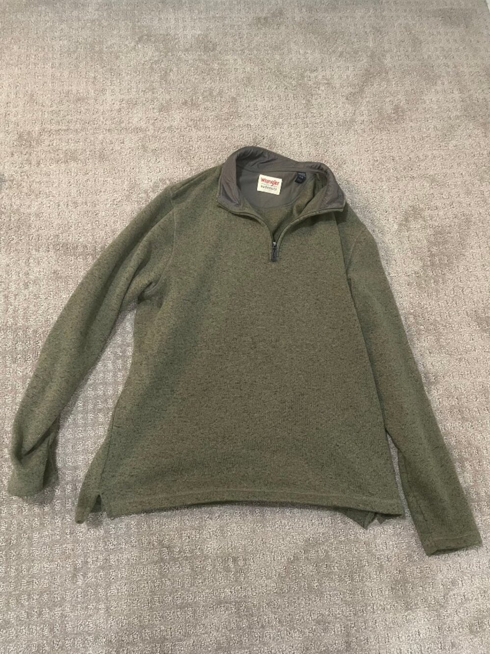 Wrangler Authentics Quarter Zip Fleece Pullover Olive Green Mens L
